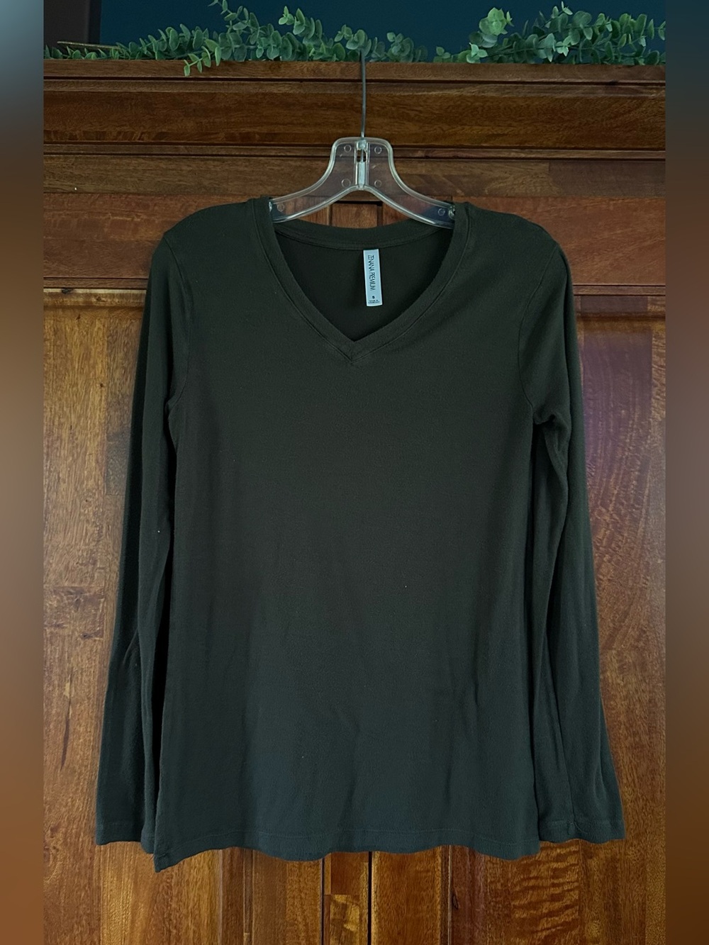 Zenana Outfitters Green V-Neck Longsleeve Tee